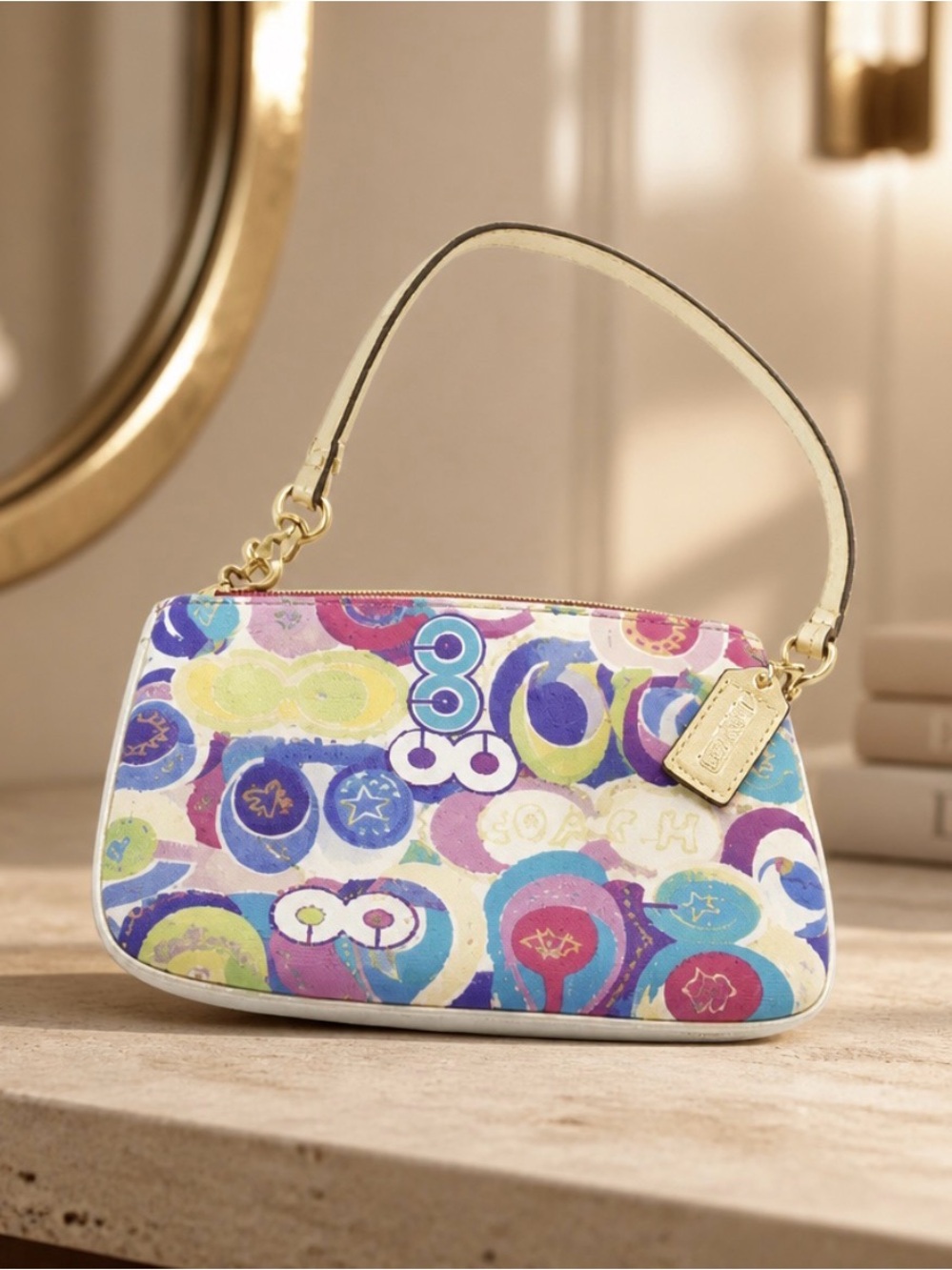 Coach Clutch Bag Summer Yellow/Pink/Purple/Teal Blue & gold trim